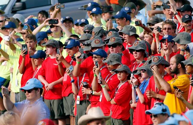 Scouts and their leaders listen to President Donald Trump at the 2017 National Boy Scout Jamboree at the Summit in Glen Jean, W.Va., Monday, July 24, 2017.