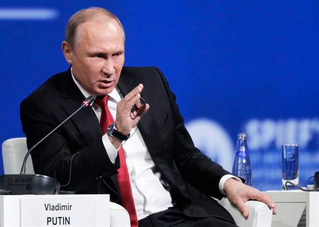 Russian President Vladimir Putin speaks in St. Petersburg, Russia in this June 2, 2017 file photo.
