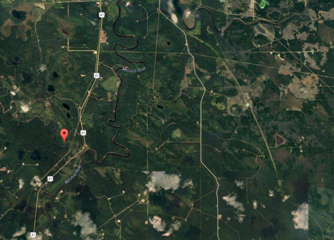 Mcleod River and the nearby recreation area is about 280 kilometres west of Edmonton.