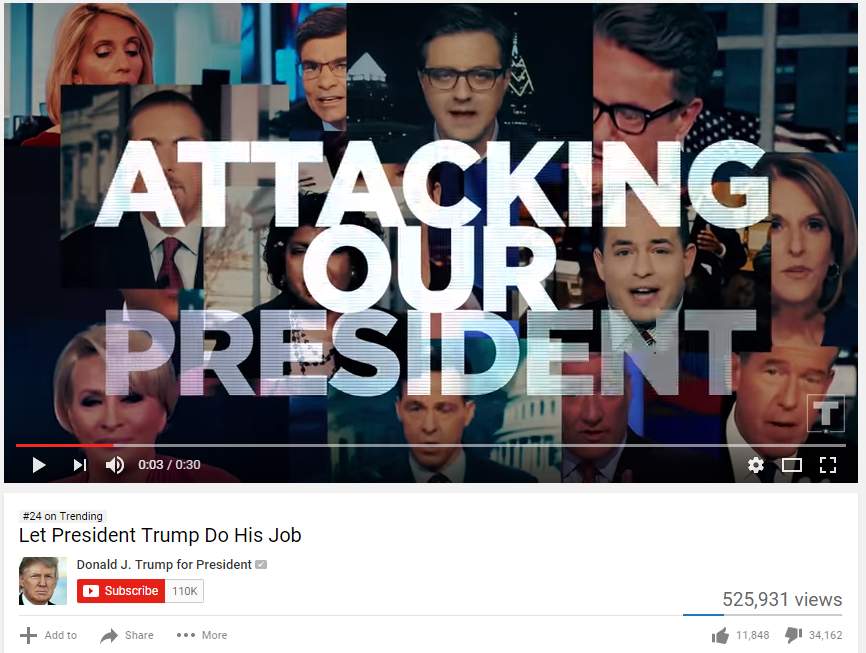 A video posted by U.S. president Donald Trump's campaign had had over 1.4 million views on Youtube. 