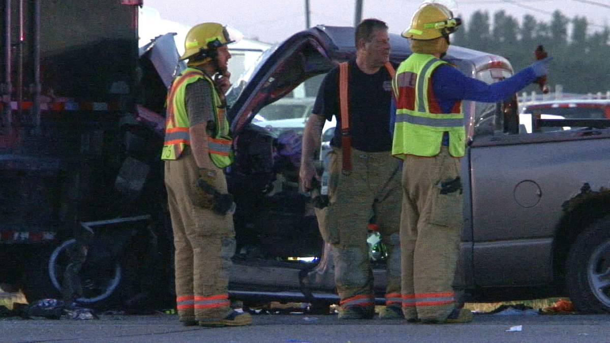 Part of the Trans-Canada Highway was closed Monday night after a crash involving a truck and a semi. 