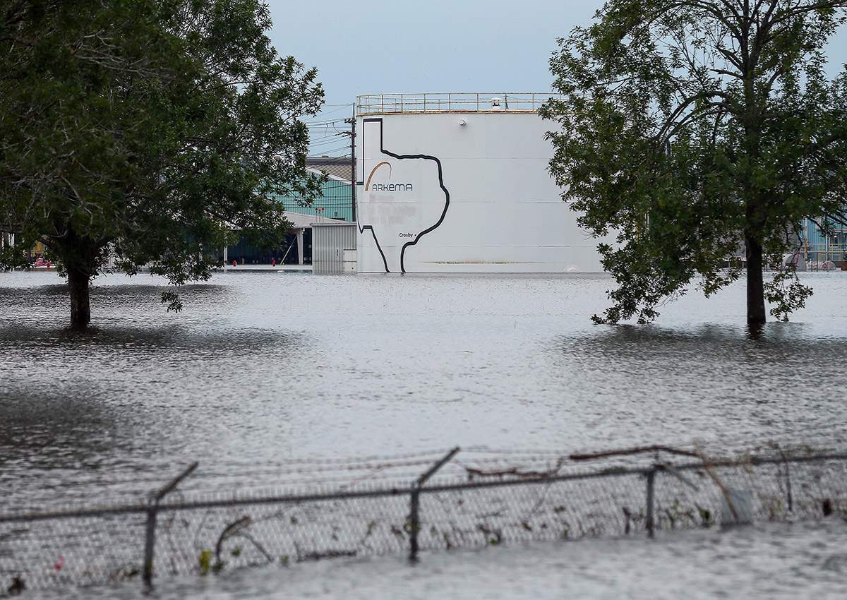 The Arkema Inc. chemical plant is flooded from Tropical Storm Harvey, Wednesday, Aug. 30, 2017, in Crosby, Texas.