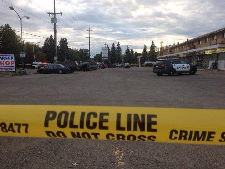 Edmonton police taped off a strip mall at 132 Avenue and 113A Street on Monday night.