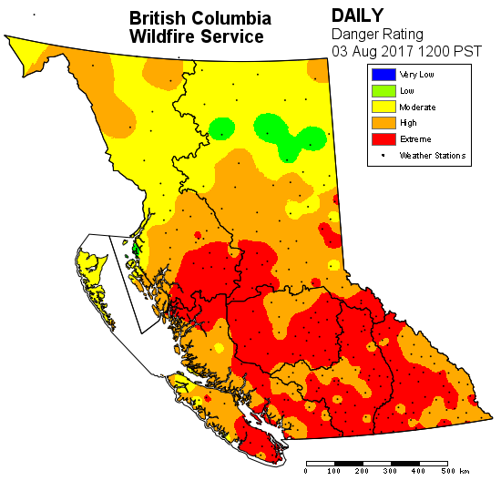 More than half of the province is under a fire danger rating of either “high” or “extreme.”