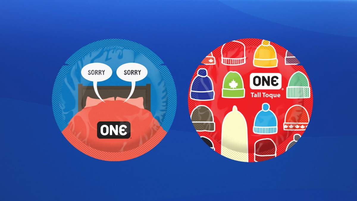 The runner-up designs by Ryan Abrams, left, and Julie Martin in the ONE Condom ONE Canada Design Contest.