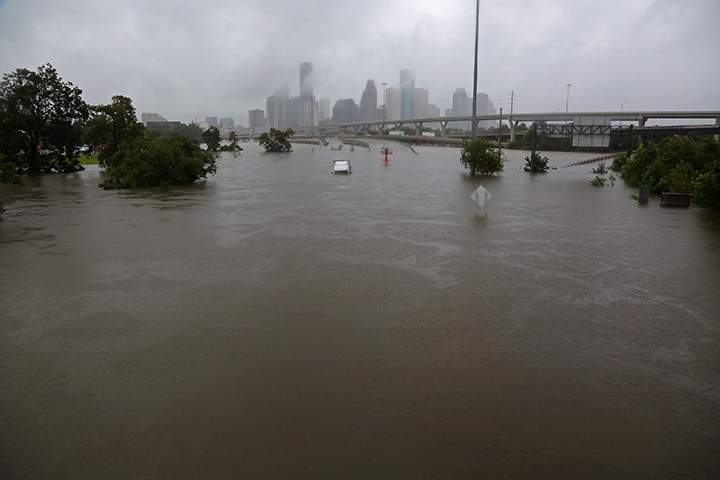 Interstate highway 45 is submerged from the effects of Hurricane Harvey seen during widespread flooding in Houston, Texas, Aug. 27, 2017.