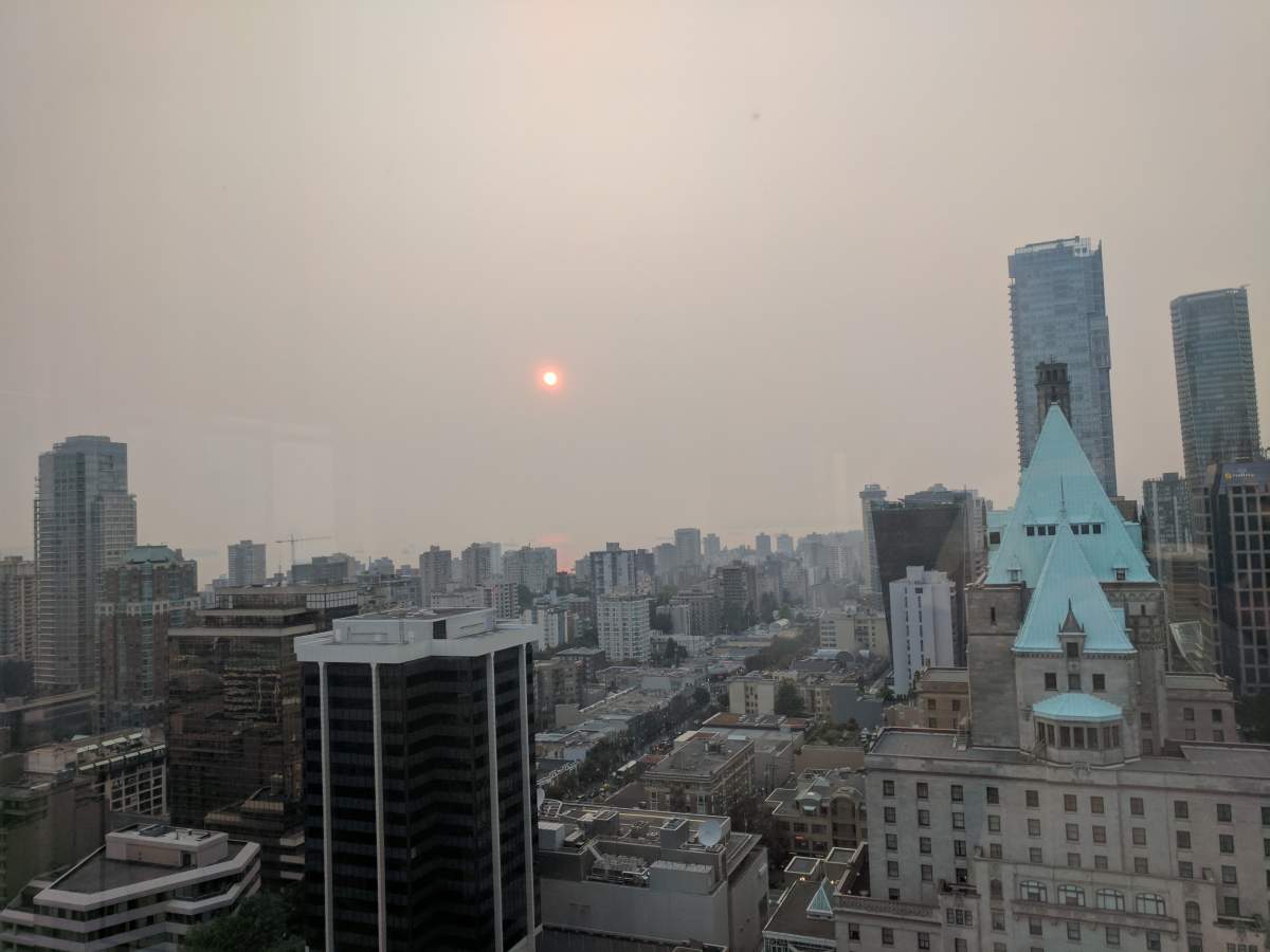 A smoky Vancouver sunset on Wednesday, August 2. 