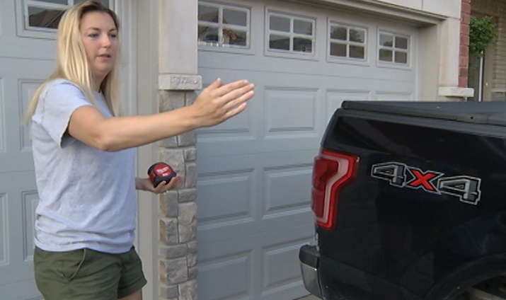 Jessica Harvey says the city’s plan to install a sidewalk would make it so that her pickup truck won’t fit in the driveway.