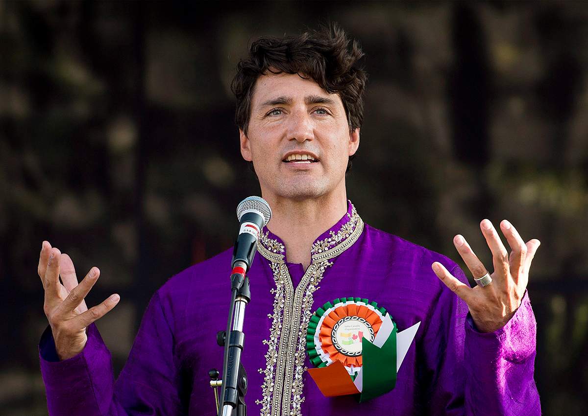 Prime Minister Justin Trudeau speaks to the crowd during the annual India day parade in Montreal, Sunday, August 20, 2017.