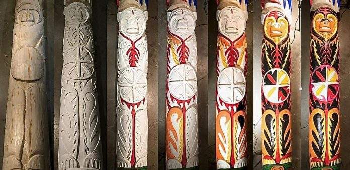 Nahrgang took time-lapse photos while creating the totem pole.
