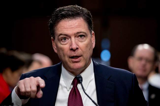 In this Thursday, June 8, 2017, file photo, former FBI director James Comey speaks during a Senate Intelligence Committee hearing on Capitol Hill, in Washington. 