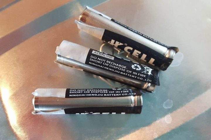Melted batteries from inside fans the Banque Nationale was giving away as prizes to Osheaga festivalgoers.