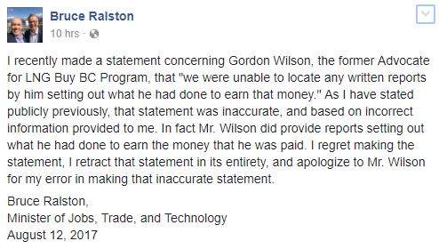 B.C.’s Jobs Minister issues full retraction over claims regarding former LNG advocate - image