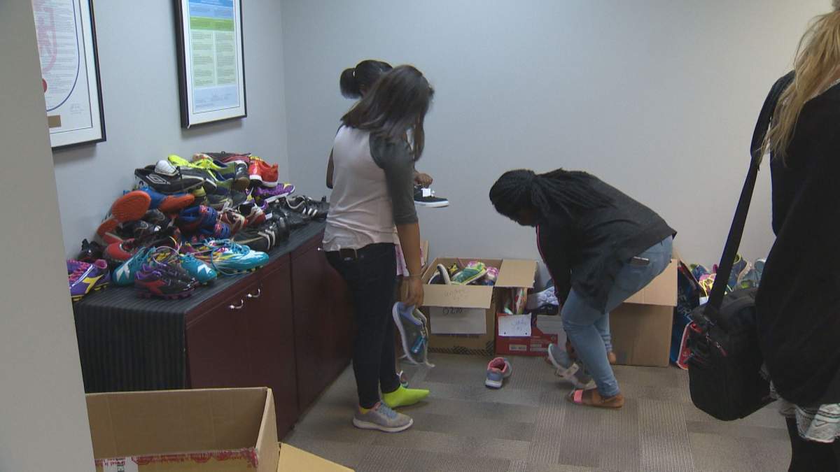 More than 300 shoes were donated to the Boys and Girls Club of Winnipeg Thursday morning.