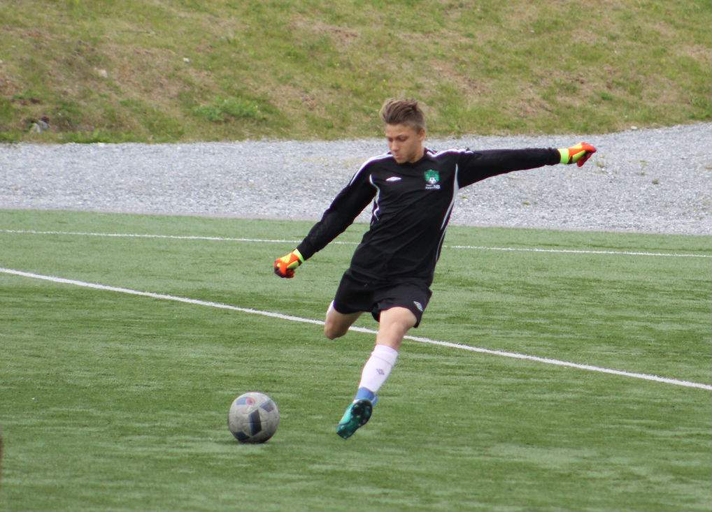 Phoenix Roberts, 13, shoots a soccer ball at the Atlantic Championships in Corner Brook, N.L. in July. 