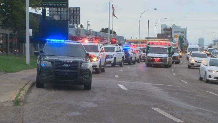 Police investigate a crash near Calgary Trail and 56 Avenue on Aug. 1, 2017.