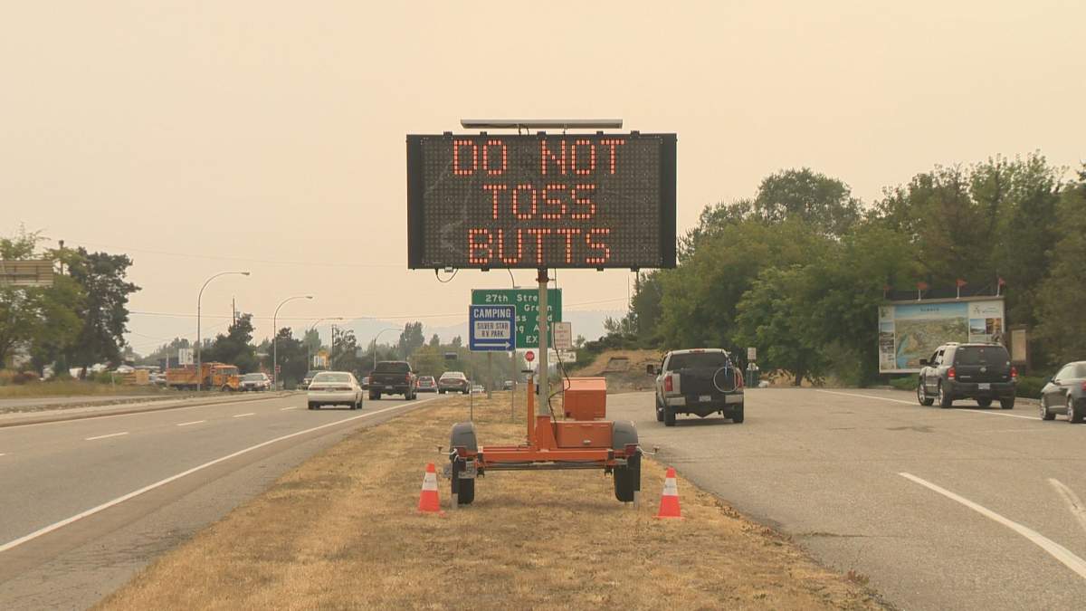 The City of Vernon is installing six signs around the community warning of the consequences of carelessly discarding cigarettes. 