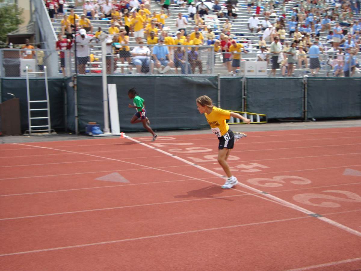 Victoria Tachinski competing in track as a young child.
