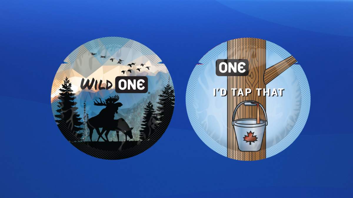 The winning design by Emma Scott, right, and runner-up design by Chelsea Atkinson of Truro, N.S. in the ONE Condoms One Canada Design Contest.