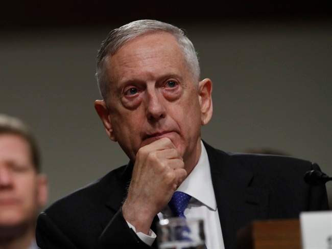 In this June 13, 2017 file photo, Defense Secretary Jim Mattis listens on Capitol Hill in Washington.