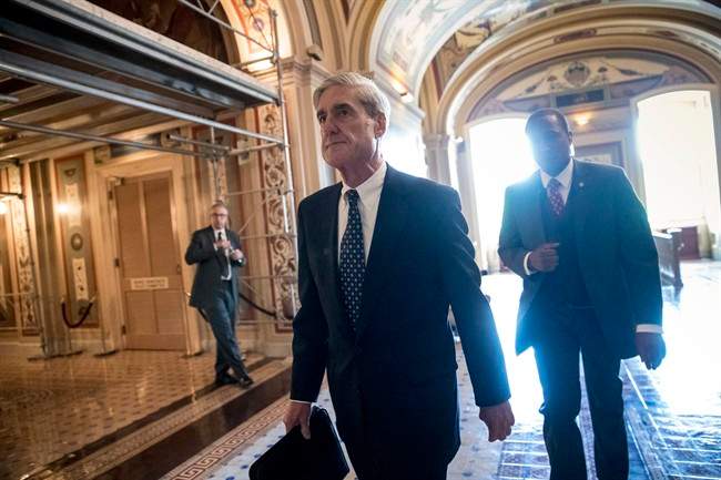 Special Counsel Robert Mueller departs after a closed-door meeting with members of the Senate Judiciary Committee about Russian meddling in the election at the Capitol in Washington.
