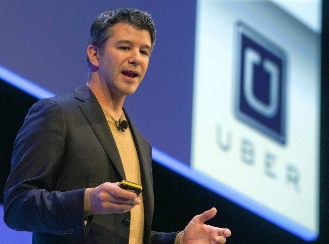 Travis Kalanick delivers a speech at the Institute of Directors Convention at the Royal Albert Hall, Central London, Britain, Oct. 3, 2014.
