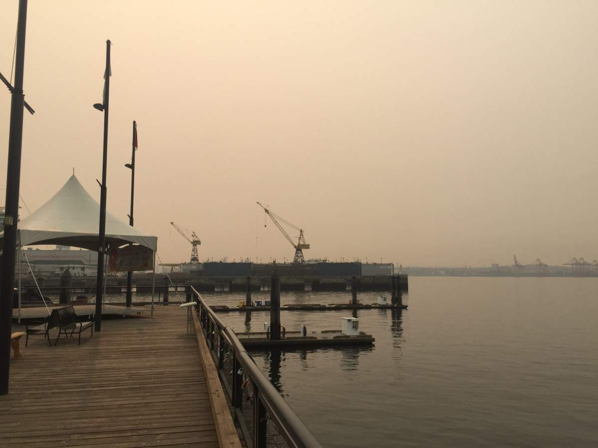 Smoke covers the skies of Vancouver, Canada on August 04, 2017 due to wildfires in different parts of the country.