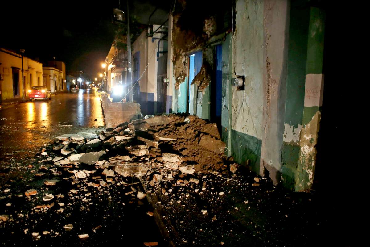 Damages to a building following the strong earthquake magnitude 8.4 on the open Richter scale that violently shook Mexico in Oaxaca, Mexico, early Sept. 8, 2017.