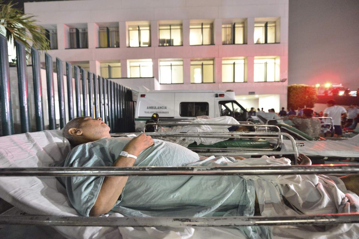 Patients and doctors of a hospital in Villahermosa, Mexico, remain in the open after a strong earthquake magnitude 8.4 on the open Richter scale violently shook Mexico, early 08 September 2017.