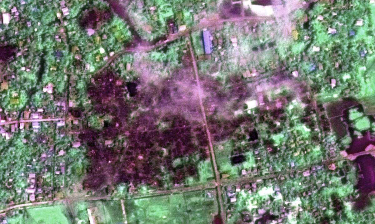 This satellite image dated Sept. 2, 2017, shows the town of Maungdaw, Myanmar. According to Human Rights Watch, the image shows predominantly Rohingya homes that were recently destroyed.