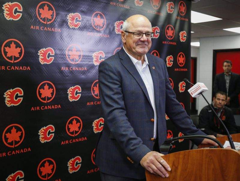 Calgary Flames president Ken King speaks to reporters about the team's position on the Saddledome in Calgary, Alta., Friday, Sept. 15, 2017. 