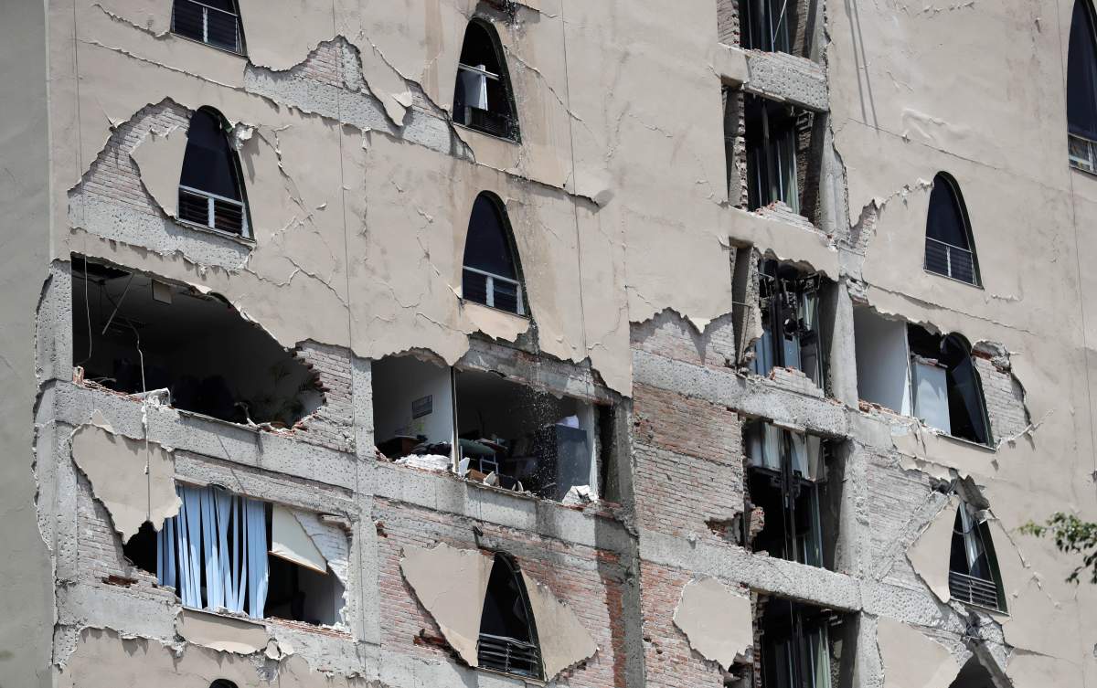 Remains of a damaged building stands after an earthquake in Mexico City, Tuesday, Sept. 19, 2017.