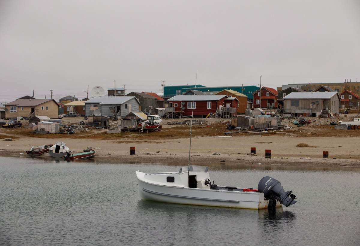 A boat sits in the harbour near the town of Gjoa Haven, Nunavut on Saturday September 3, 2017.