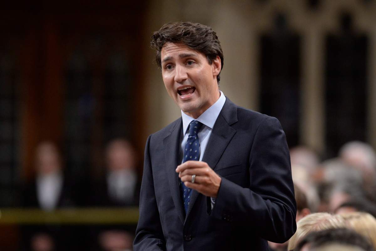 Prime Minister Justin Trudeau rises during question period in the House of Commons on Parliament Hill in Ottawa on Wednesday, Sept.27, 2017. 