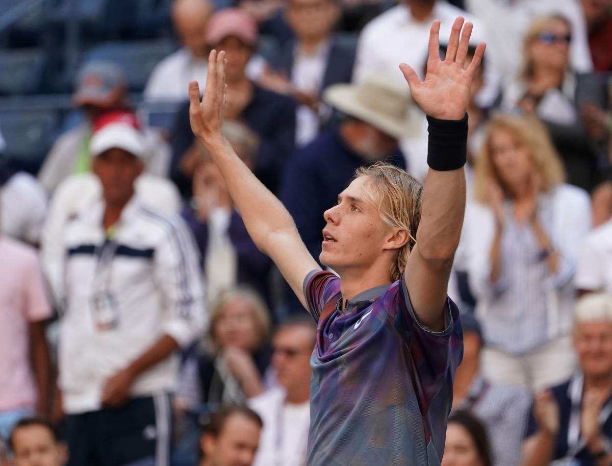 Sept 1, 2017; New York, NY, USA; Denis Shapovalov of Canada after Kyle Edmund of the United Kingdom withdrew due to injury in Ashe Stadium at the USTA Billie Jean King National Tennis Center.