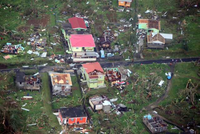Damaged homes from Hurricane Maria are shown in this aerial photo over the island of Dominica, September 19, 2017.  Photo taken September 19, 2017.  
