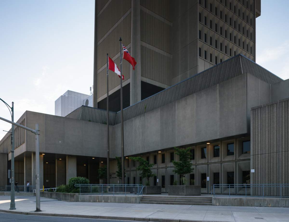 The base of the London courthouse, June 14, 2017 (Matthew Trevithick/980 CFPL).