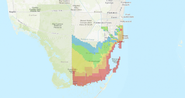 Storm surge planning zones developed by Miami-Dade County.