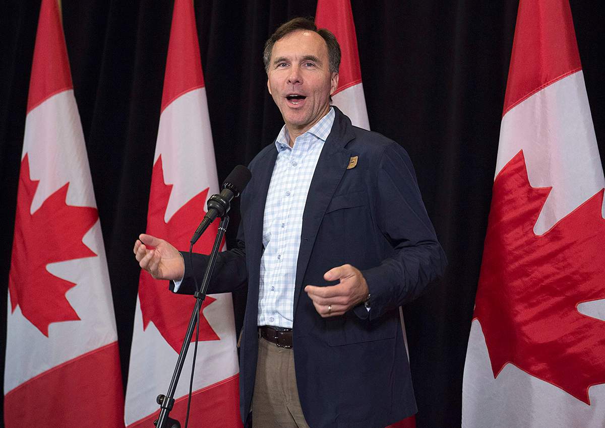 Finance Minister Bill Morneau fields questions as the Liberal cabinet meets in St. John's, N.L. on Tuesday, Sept. 12, 2017. 