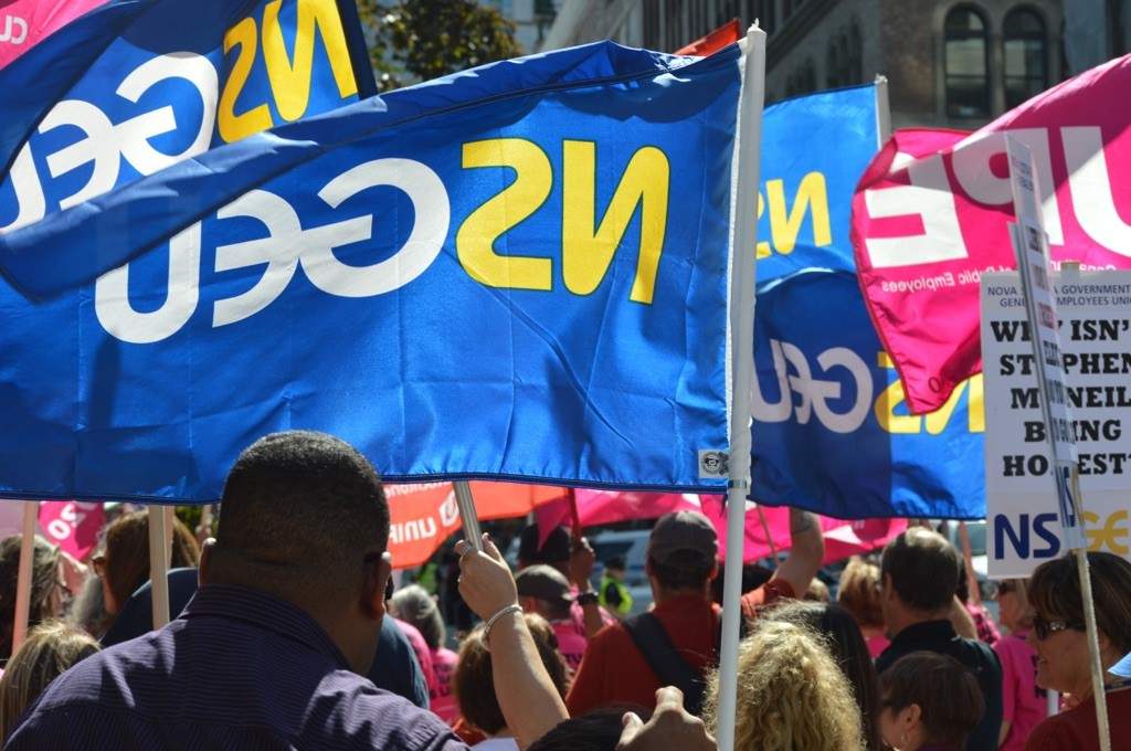 A photo taken from a rally against Nova Scotia's Bill 148 on Sept. 21, 2017.