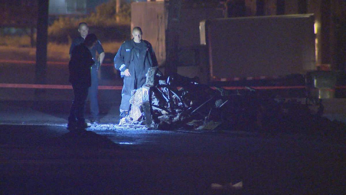 A body was found in a burned car in Saint-Laurent late Tuesday night, Tuesday, September 20, 2017.