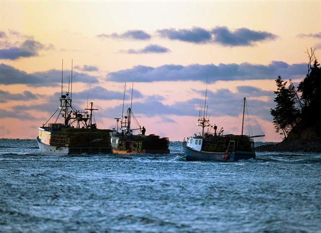 File - Fishing boats loaded with lobster traps head from Eastern Passage, N.S. on Tuesday, November 27, 2012.