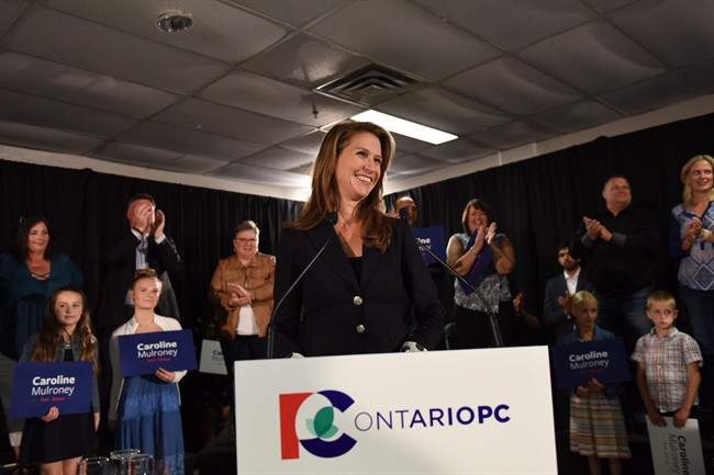 Caroline Mulroney speaks after being named as the Ontario Progressive Conservatives nominee for the riding of York-Simcoe in Toronto on Sunday, Sept. 10, 2017. 