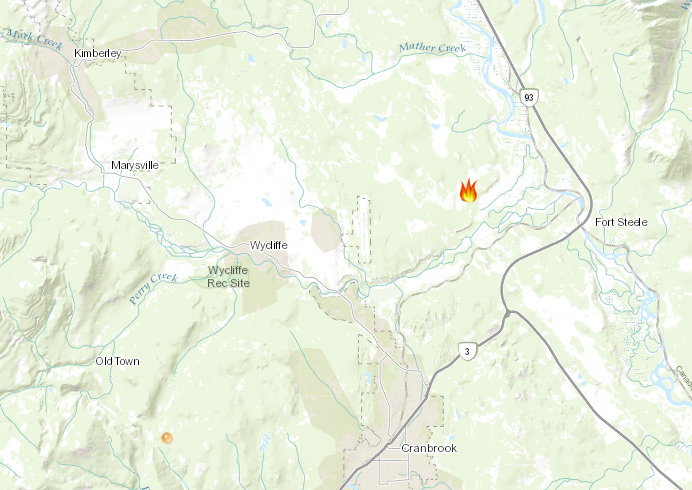 The approximate location of the St. Mary’s River fire, burning about 14 kilometres from Cranbrook, B.C., on Sept. 1, 2017.