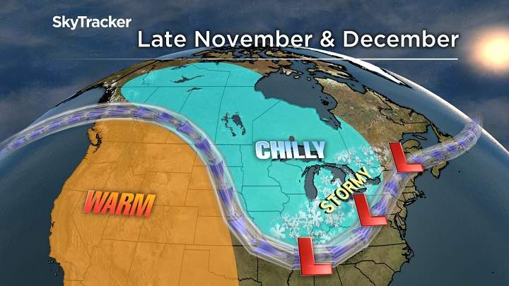 The weather pattern could turn much colder and stormy in late November or early December.