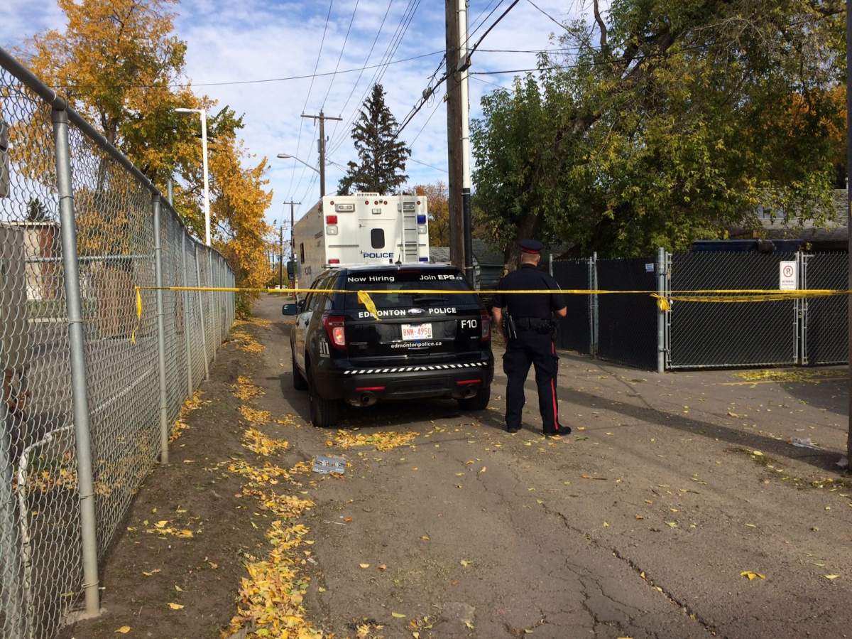 Edmonton Police Service homicide detectives are investigating after a man’s body was dug up from under a garage near 118 Avenue and 96 Street in north Edmonton. September 30, 2017.