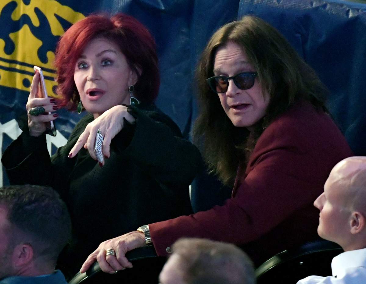 Television personality Sharon Osbourne (L) and singer Ozzy Osbourne attend the super welterweight boxing match between Floyd Mayweather Jr. and Conor McGregor on August 26, 2017 at T-Mobile Arena in Las Vegas, Nevada.