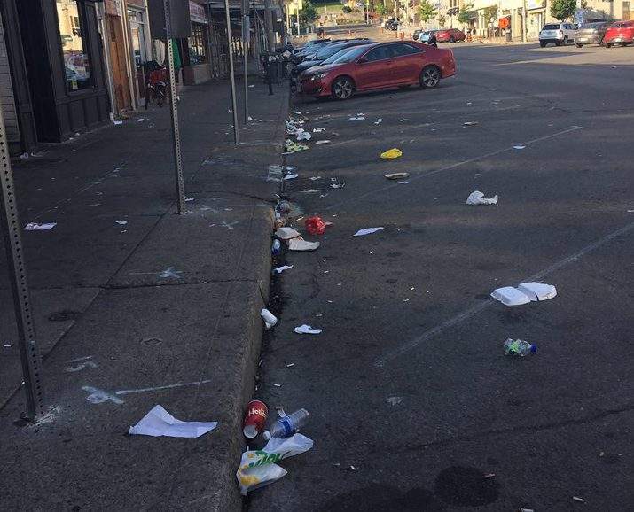 Downtown Guelph was left littered with garbage Sunday morning following Homecoming celebrations.