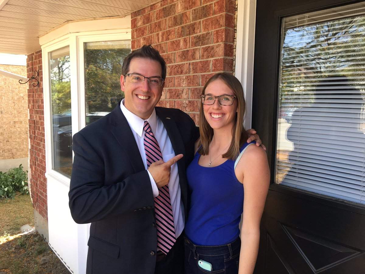 Guelph Mayor Cam Guthrie meets with Katie McLean to thank her for cleaning up the mess left behind by homecoming partygoers.