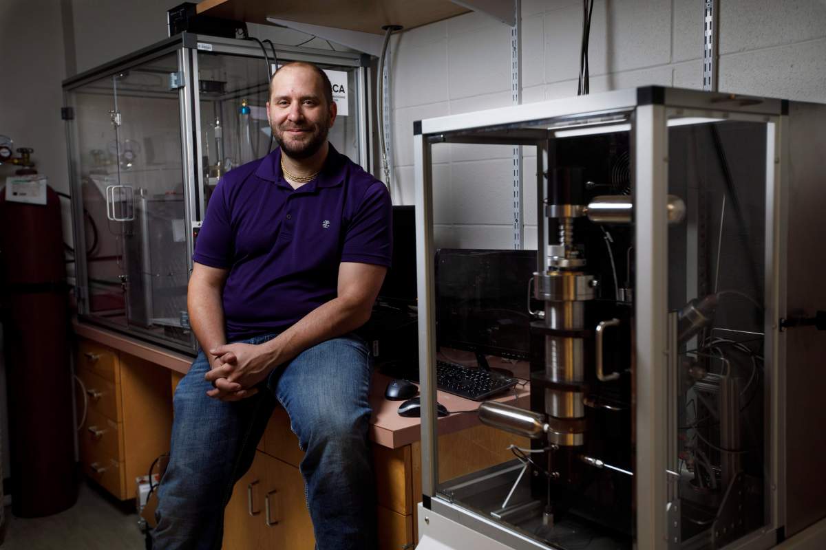 University of Alberta geologist Jonathan Banks, poses in a lab at the University of Alberta, in Edmonton Alta, on Tuesday September 26, 2017. 